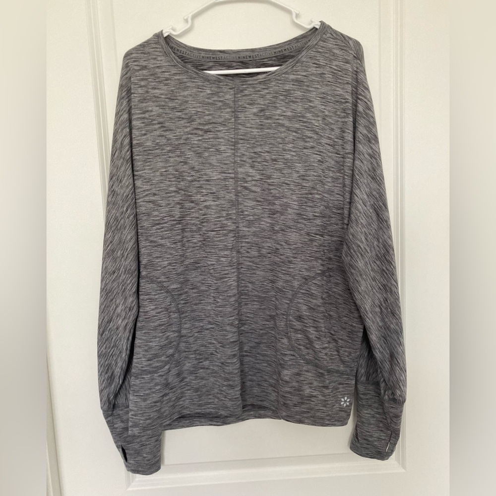 Nine West Active Heather Grey Longsleeve Top with Pockets Women's 1X